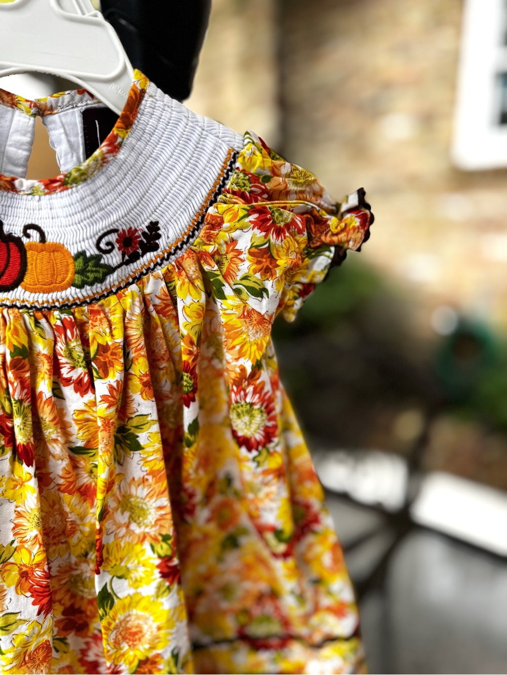 Girls Lil Cactus Fall Sunflower/Pumpkin Smocked Dress, 12-24M - Picture 7 of 10